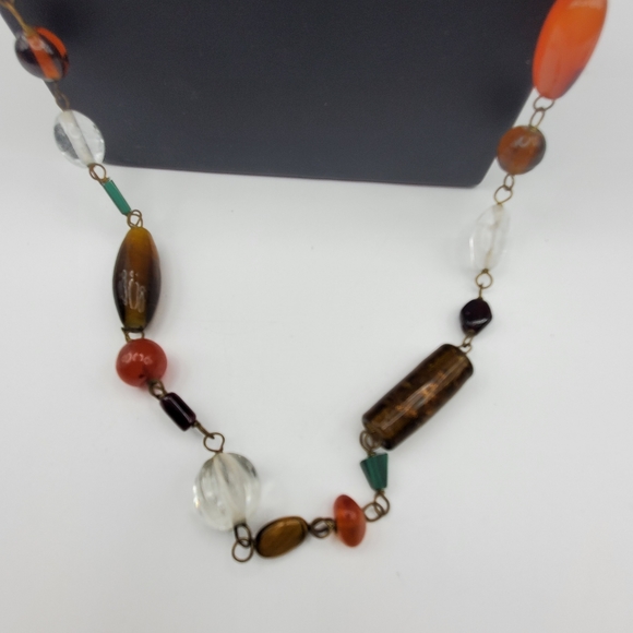 Stone & Glass Beaded Necklace Chain Link Artisan Vintage 33" L Malachite Quartz - Picture 8 of 9